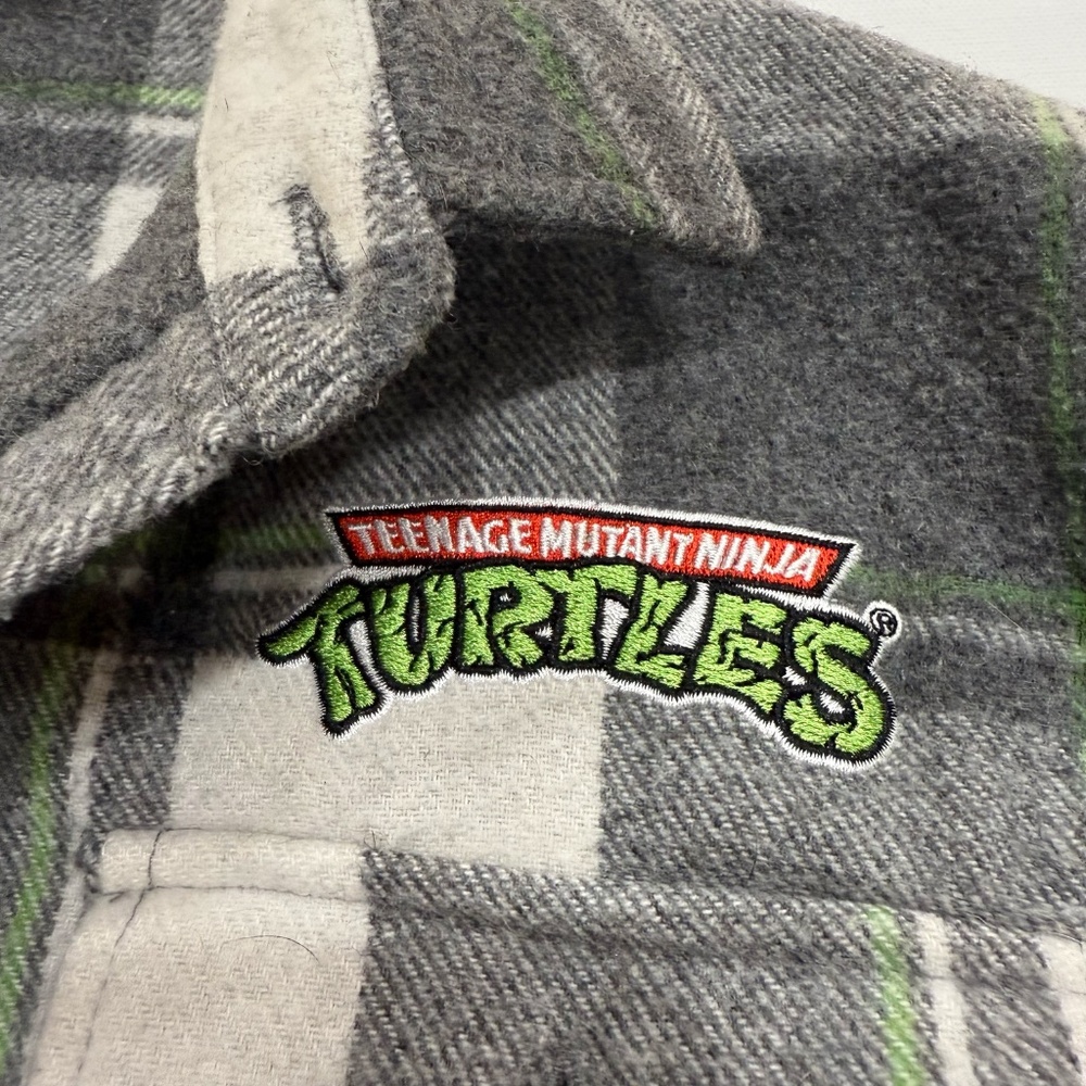 Ninja Turtle Nickelodeon Flannel Button Down Shirt Buffalo Plaid Kid Large